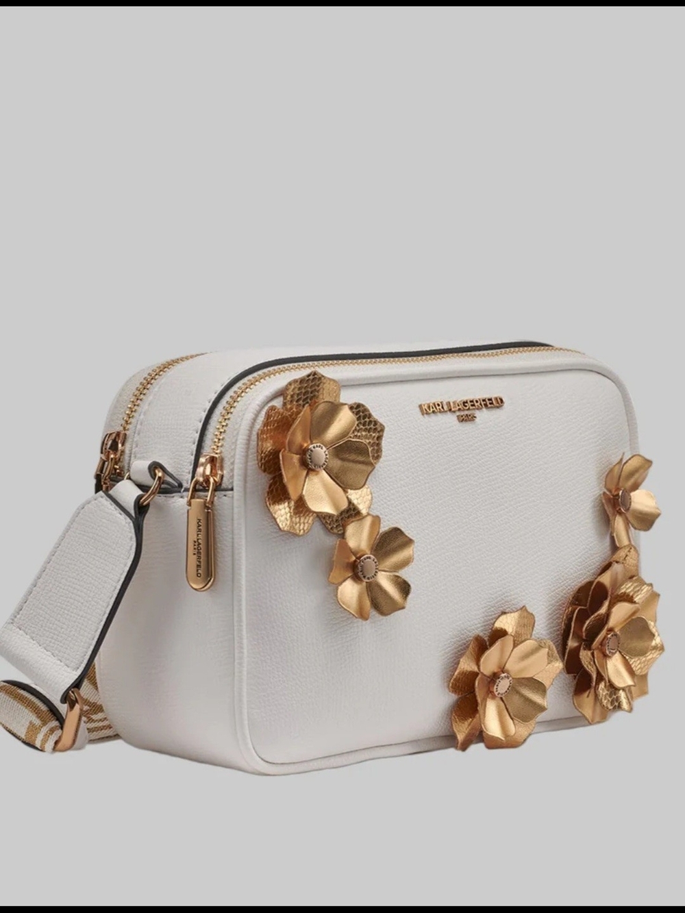 Karl Lagerfeld White Crossbody Bag with Gold Floral Accents - Picture 3 of 4